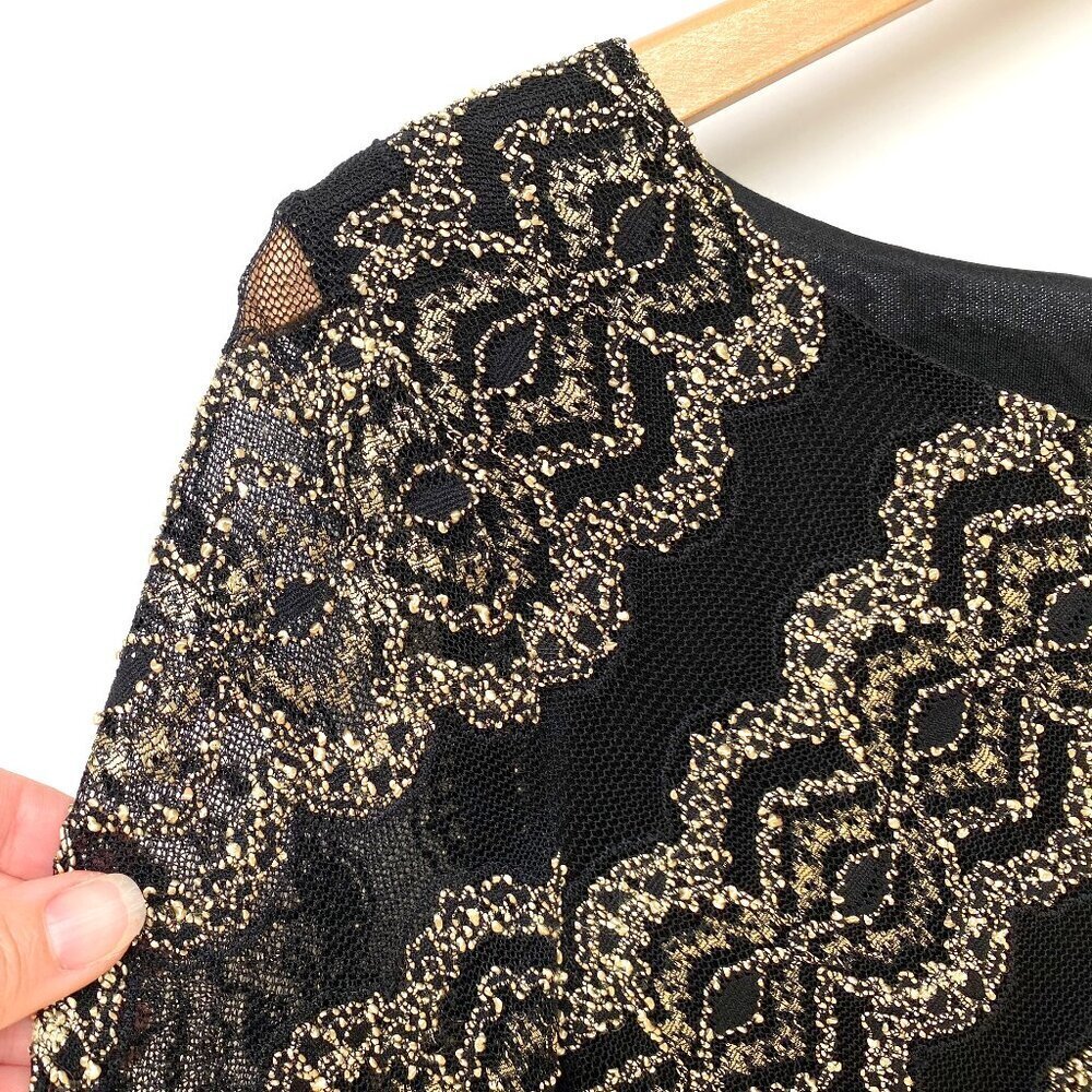 Bacci Black Lace & Metallic Gold Embroidered Dress Size M - Picture 6 of 15